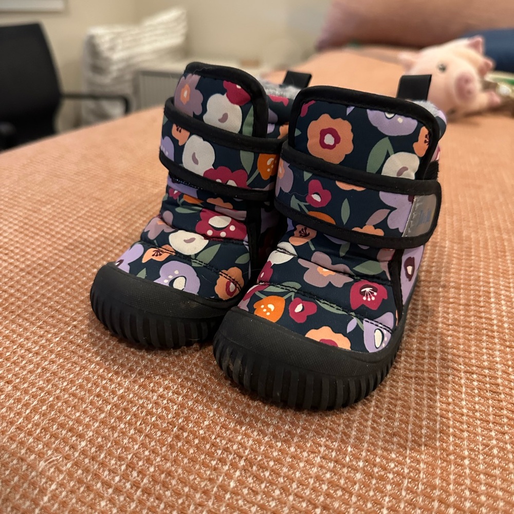 Colorful Floral Kids Boots with Black Accents